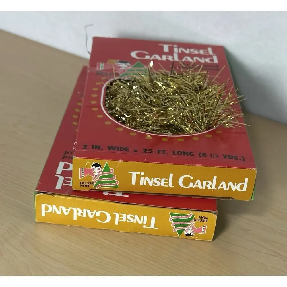 2 boxes vintage gold tinsel garland Christmas Decor Noel 2” wide x 25’ long
